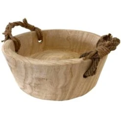 Bowl In Hout Met Jute Handgrepen - ร 29 ร 10 Cm
