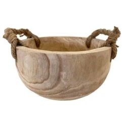 Bowl In Hout Met Jute Handgrepen - ร 30 ร 14 Cm