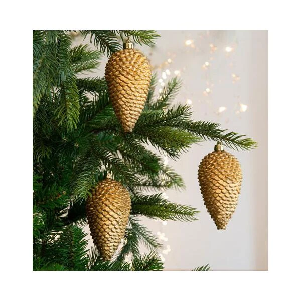 Dennenappels 8 Cm - Licht Goud - Set Van 6 Stuks 2 Dennenappels 8 Cm - Licht Goud - Set Van 6 Stuks - Afbeelding 2