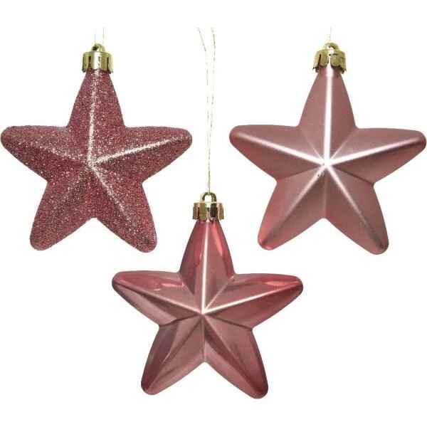 Kerstster - Fluweel Roze - Set Van 6 Stuks 1 Kerstster - Fluweel Roze - Set Van 6 Stuks