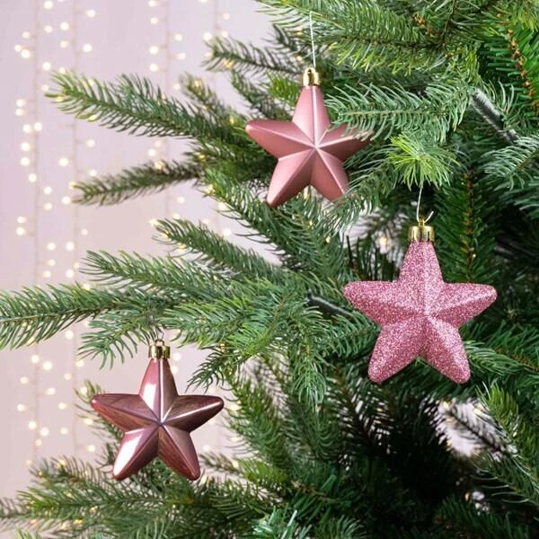 Kerstster - Fluweel Roze - Set Van 6 Stuks 2 Kerstster - Fluweel Roze - Set Van 6 Stuks - Afbeelding 2