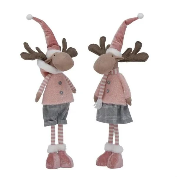 Moose Milvyo - Eland In Kerstoutfit 55 Cm - Set Van 2 Stuks 1 Moose Milvyo - Eland In Kerstoutfit 55 Cm - Set Van 2 Stuks